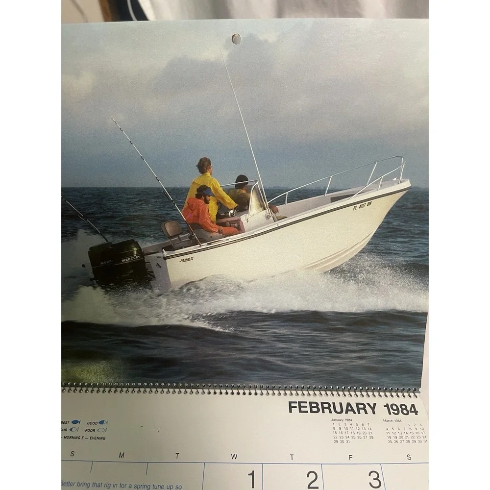 Vintage mercury outboards dealership calendar Of 1984 Thomas Marine Gonzales LA